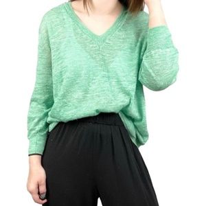 J.Crew Marled Linen Blend V-Neck Mint Green